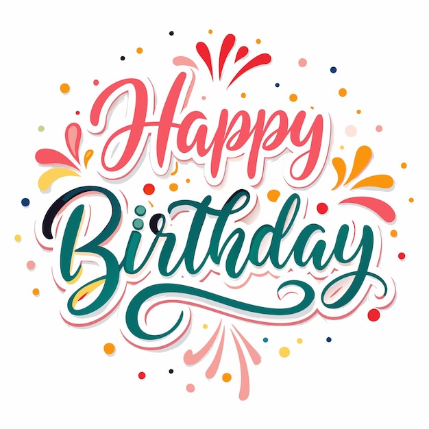 Happy Birthday greeting with colorful stylized typography and confetti