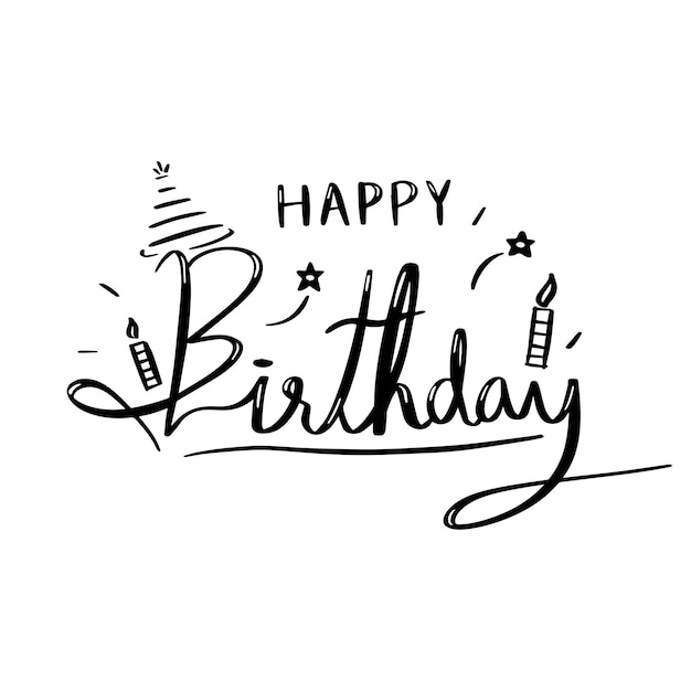 Happy Birthday Hand drawn calligraphy black text design for card Vector illustration