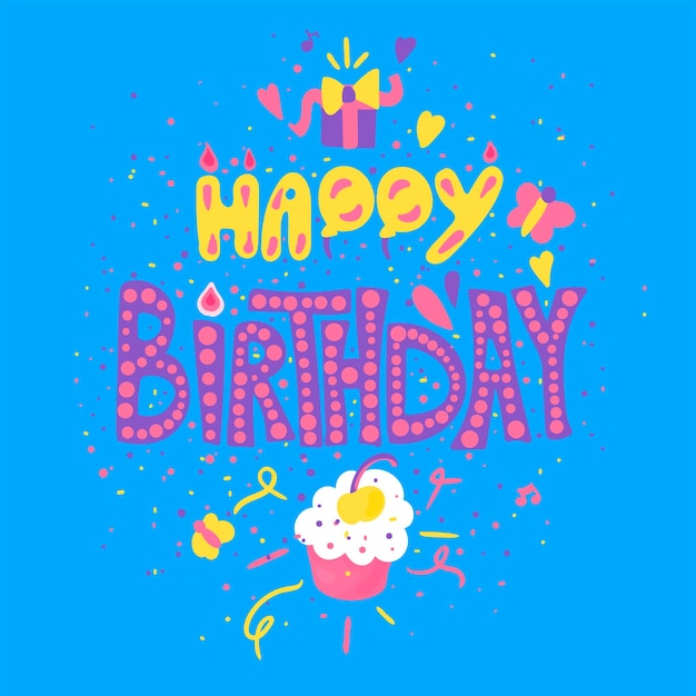 Happy Birthday hand drawn color lettering