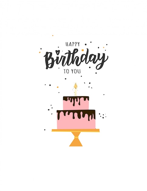 Happy Birthday hand lettering text. Cute  illustration birthday party elements for poster, greeting card, banner template.