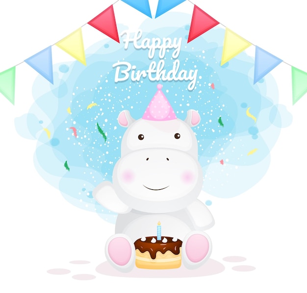 Happy birthday hippo cartoon