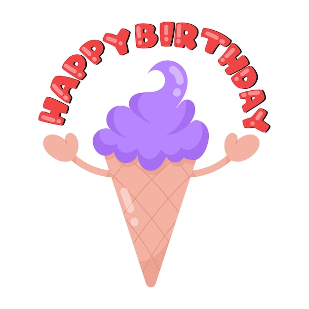 A happy birthday ice cream cone with the word happy birthday in red letters.