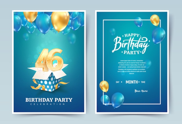 happy  birthday   invitation double card. forty six years wedding anniversary celebration