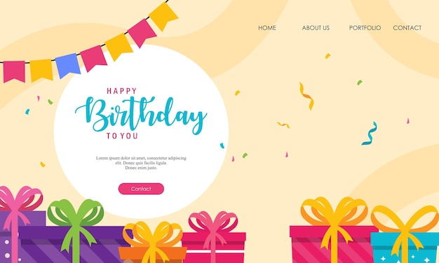 Happy birthday landing page template vector