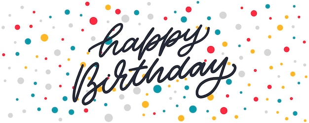 Happy Birthday lettering text banner black color Vector illustration