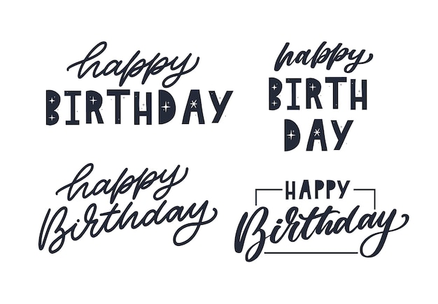 Happy Birthday lettering text banner black color Vector illustration