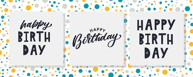 Happy Birthday lettering text banner black color Vector illustration