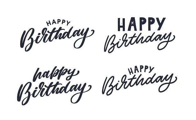 Happy Birthday lettering text banner black color Vector illustration