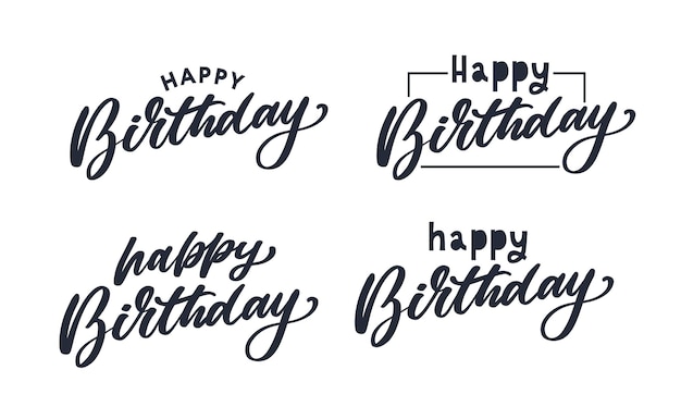 Happy Birthday lettering text banner black color Vector illustration