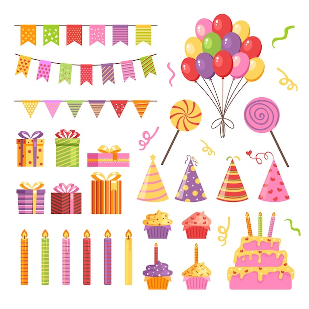 Happy birthday party icon element isolated set flat  design illustration