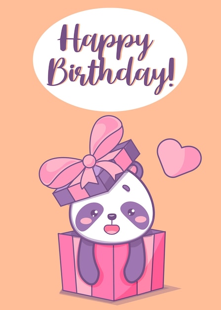 Happy Birthday Postcard with panda in the present box