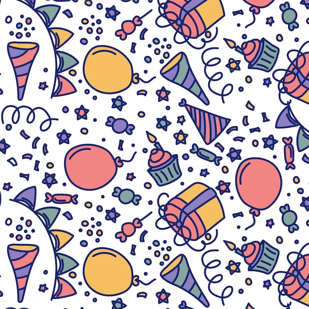 Vector happy birthday seamless pattern background with hand drawn elements