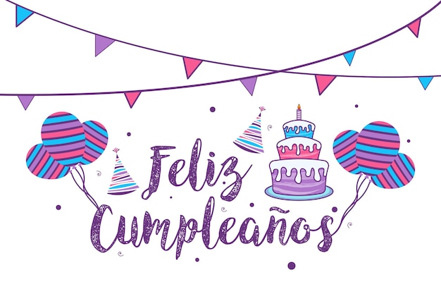 Happy birthday in Spanish lettering. Feliz cumpleanos letters vector