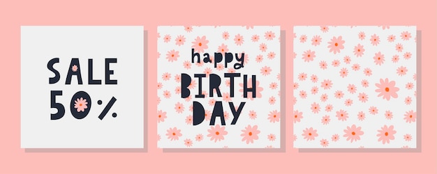 Happy Birthday text Flowers letter Holiday Banner Card Celebration