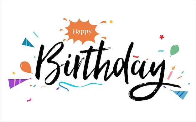 happy birthday text typography with festive elements