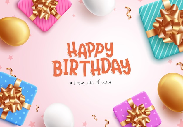 Happy birthday text vector design Birthday greeting with birthday elements like gift and balloon