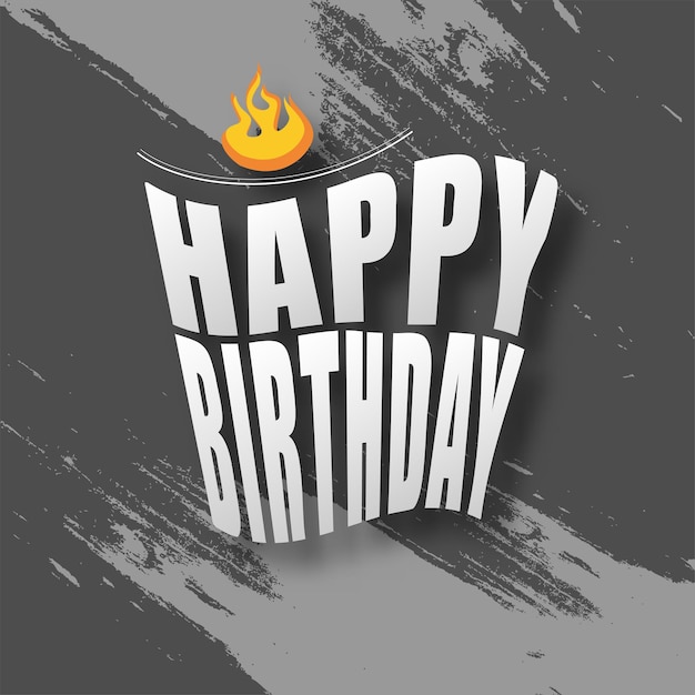 Happy birthday text. with a fire symbol. isolated on a grunge background