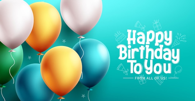 Happy birthday vector background design. Birthday greeting text with flying balloons element