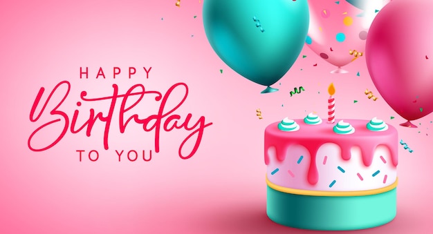 Happy birthday vector background design. Birthday text in pink space for message with party cake