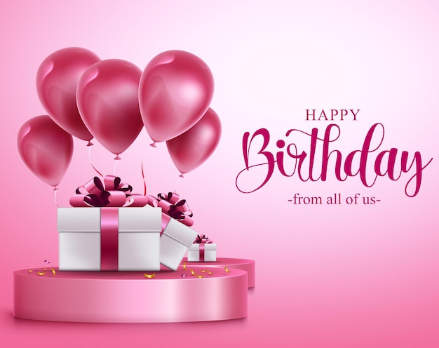 Happy birthday vector banner design. Happy birthday text in pink empty space elegant.