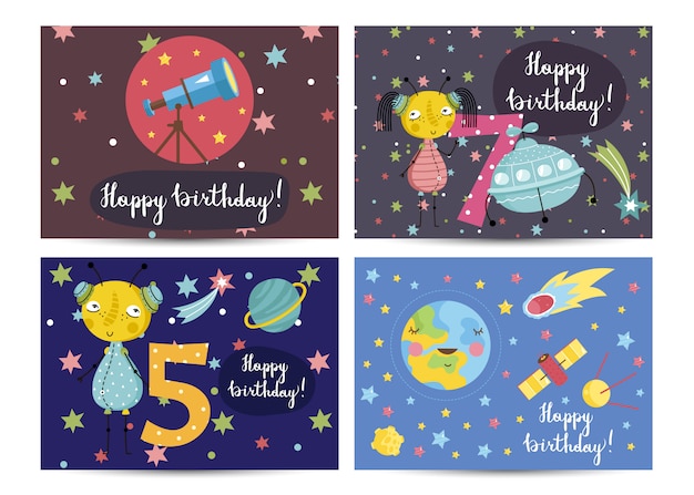 Happy Birthday Vector Cartoon Greeting Card