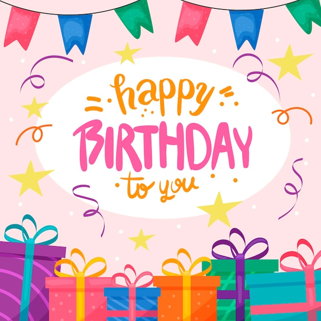 Happy birthday Vector illustration in modern style For use on postcards and designs Congratulation Gifts and confetti