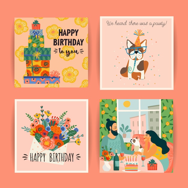 Happy Birthday. Vector set of cute illustrations.