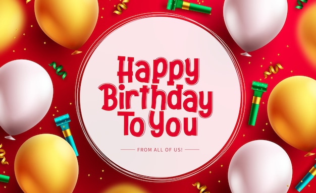 Happy birthday vector template design. Birthday text in empty circle space with balloons