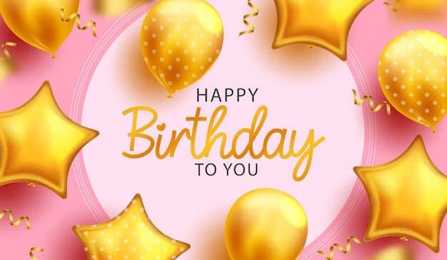 Happy birthday vector template design. Birthday text in empty space for typography with gold balloon