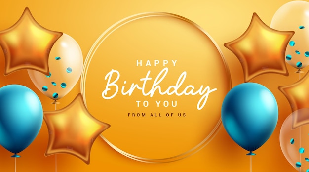 Happy birthday vector template design. Birthday text greeting card with party balloons elements