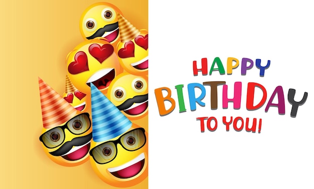 Vector happy birthday vector with smiley emoji background template