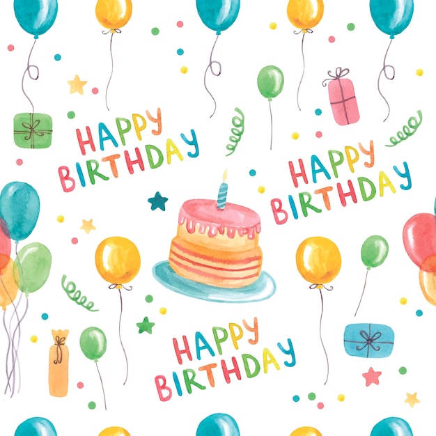 Happy birthday watercolor pattern Seamless texture Vector illustration