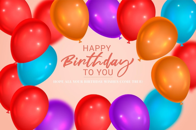 Happy birthday wish with red Blue and purple balloon confetti and pink  background  decoration