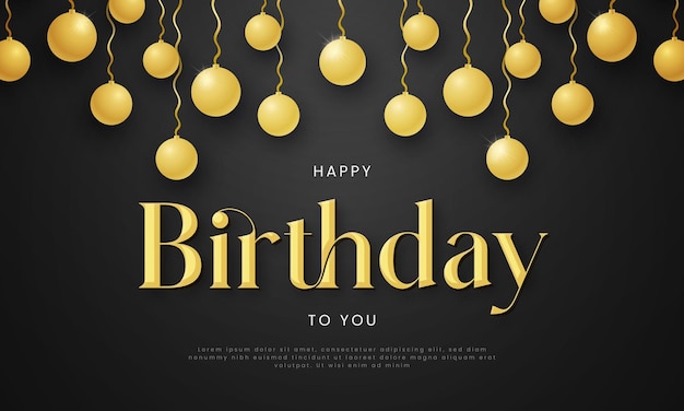 Happy birthday wishing banner template with golden ball birthday editable text effect