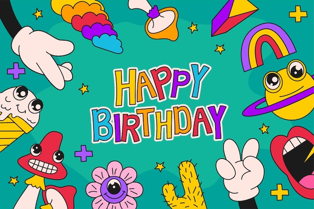 Happy birthday with cartoon elements background