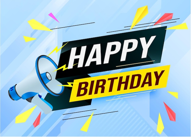 happy birthday word concept vector illustration with blue lines modern futuristic 3d style