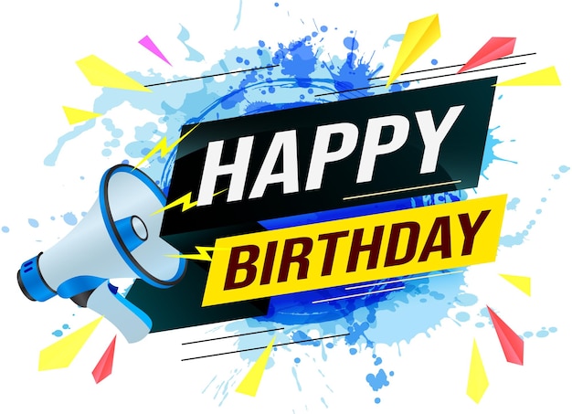 happy birthday word concept vector illustration with blue lines modern futuristic 3d style