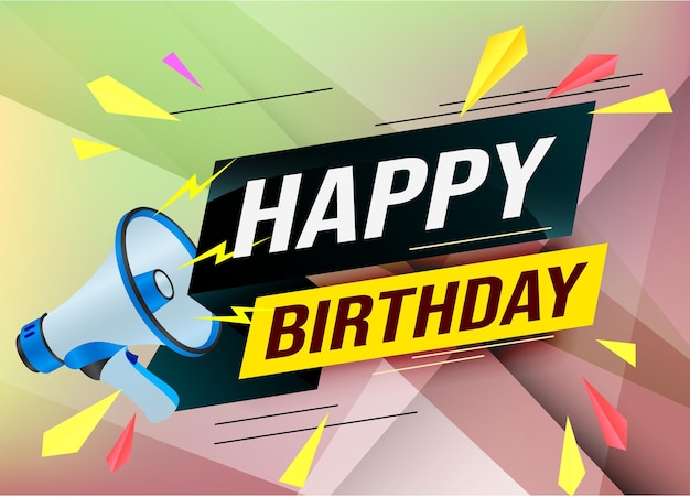 happy birthday word concept vector illustration with blue lines modern futuristic 3d style