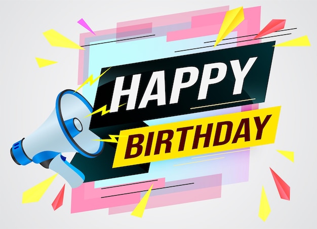 happy birthday word concept vector illustration with blue lines modern futuristic 3d style