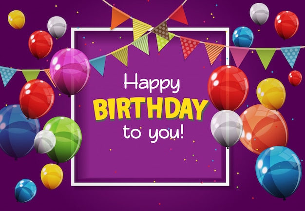 Happy Birthday to you greeting card with color glossy balloons