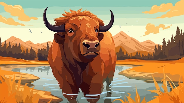 Happy Bison Cartoon Illustration for Creative Projects