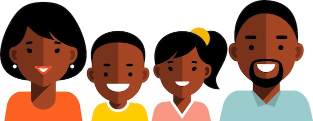 Vector happy black african american family with two children avatars portraits