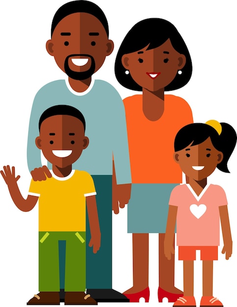 Vector happy black african american family with two children standing together