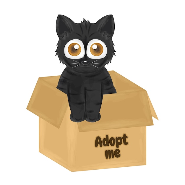 Happy black cat in a box pet adoption vector