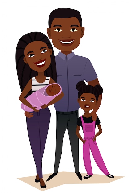 Happy black family couple with children