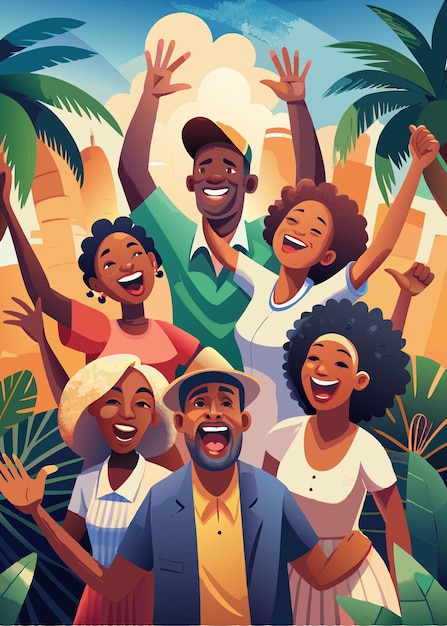 Vector happy black people illustration