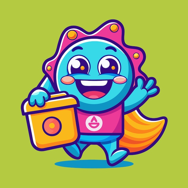 Vector happy blue character with a yellow box