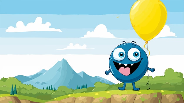 Vector happy blue monster on hilltop illustration