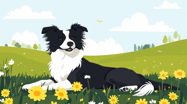 Vector happy border collie enjoying a sunny day outdoors