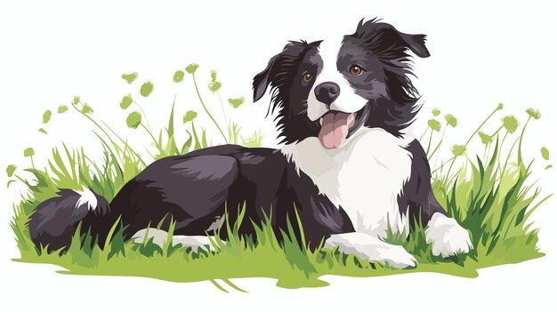 Vector happy border collie enjoying a sunny day outdoors